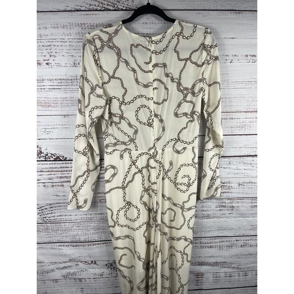 Veronica Beard Kersey Dress Womens 8 White Chain Ruched Silk Long Sleeve Midi - Picture 9 of 13